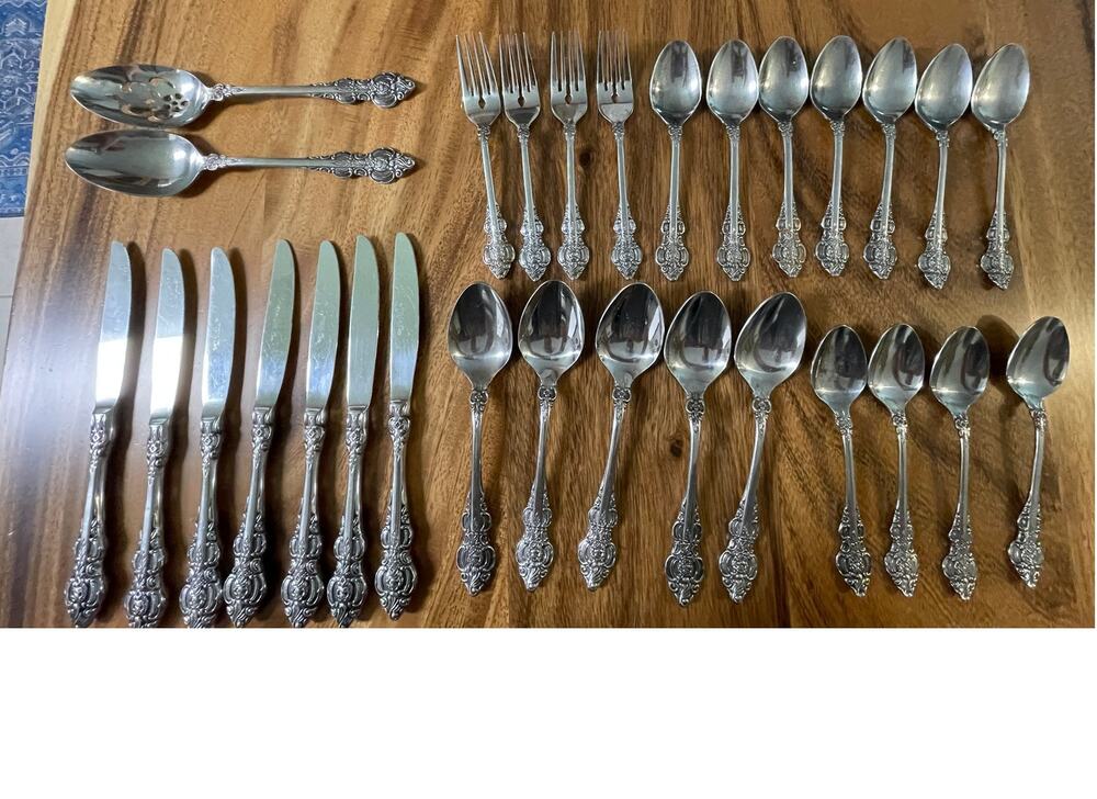 OXFORD HALL Stainless Steel Japan 29 Pieces Floral Flatware Silverware Utinsels